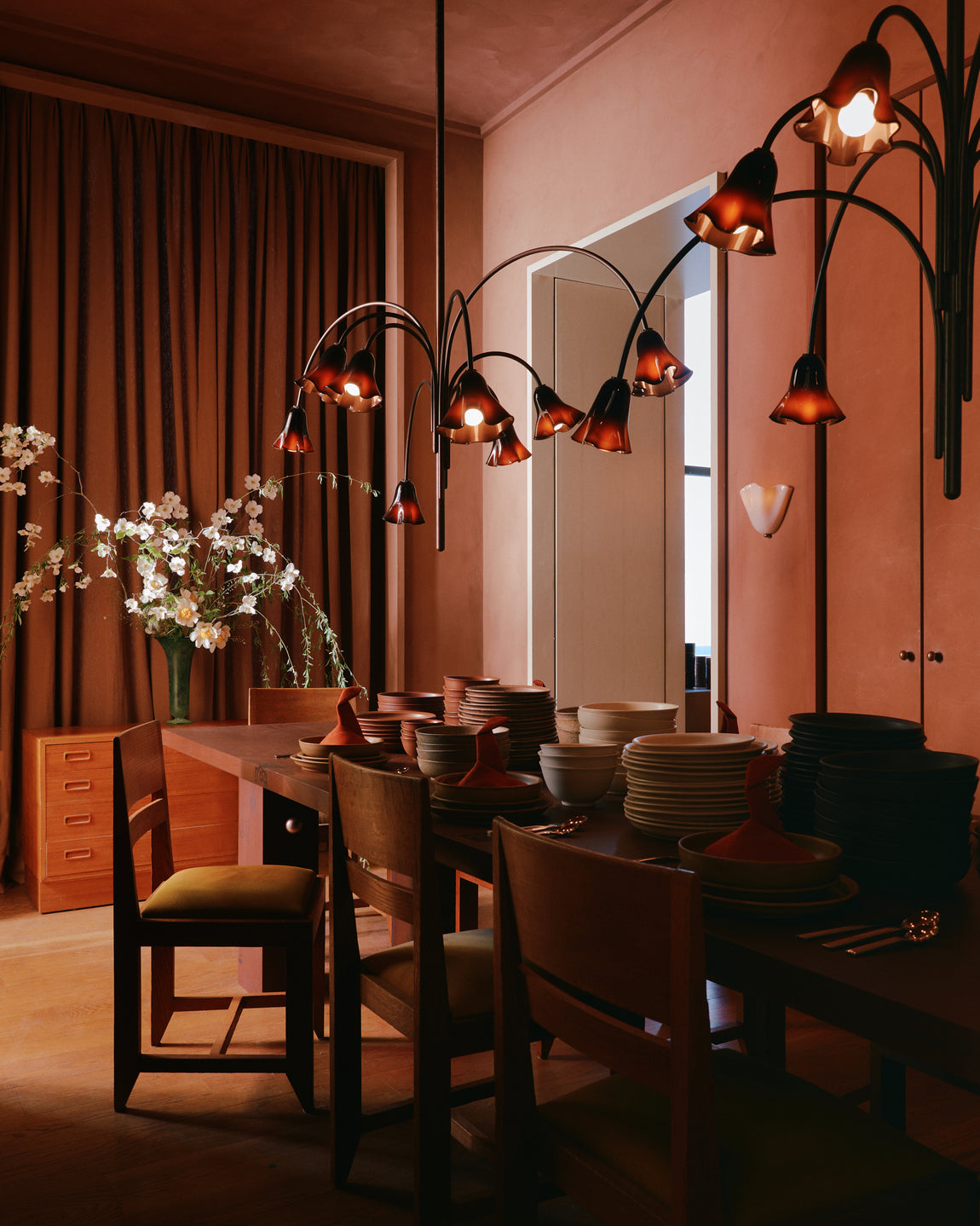 Flora Chandelier, 8 Stem // Tobacco / Blackened Brass // Photo by William Jess Laird