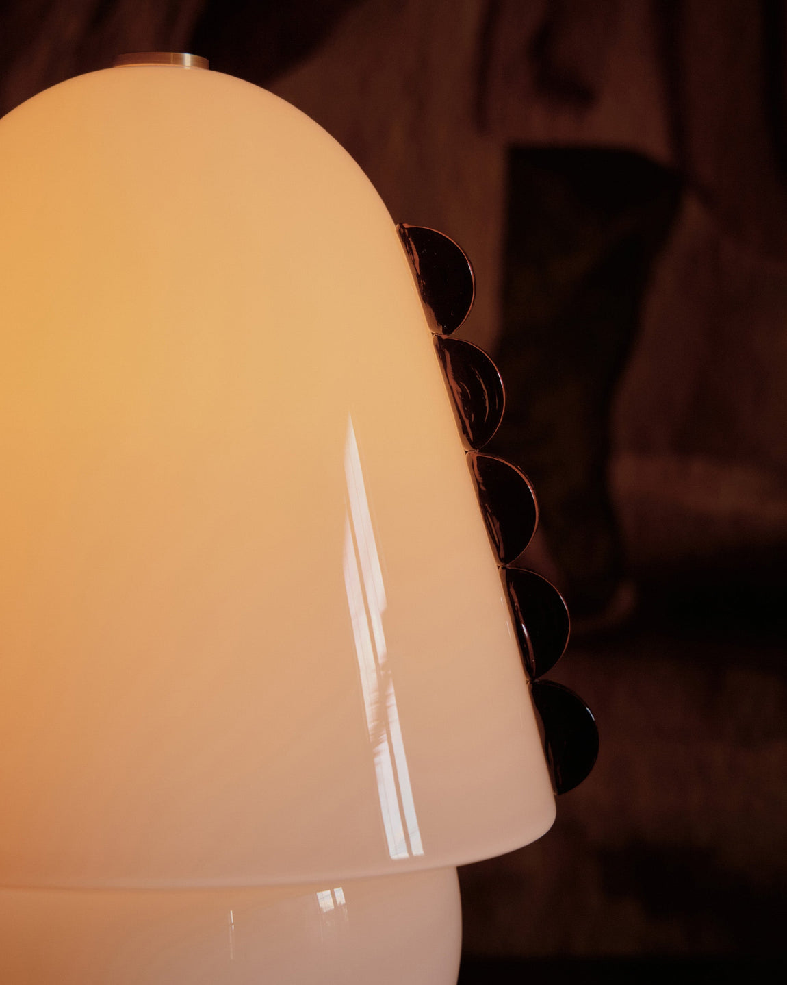 Calla Table Lamp // Medium // Opaline with Amber Embellishments // Photo by William Jess Laird