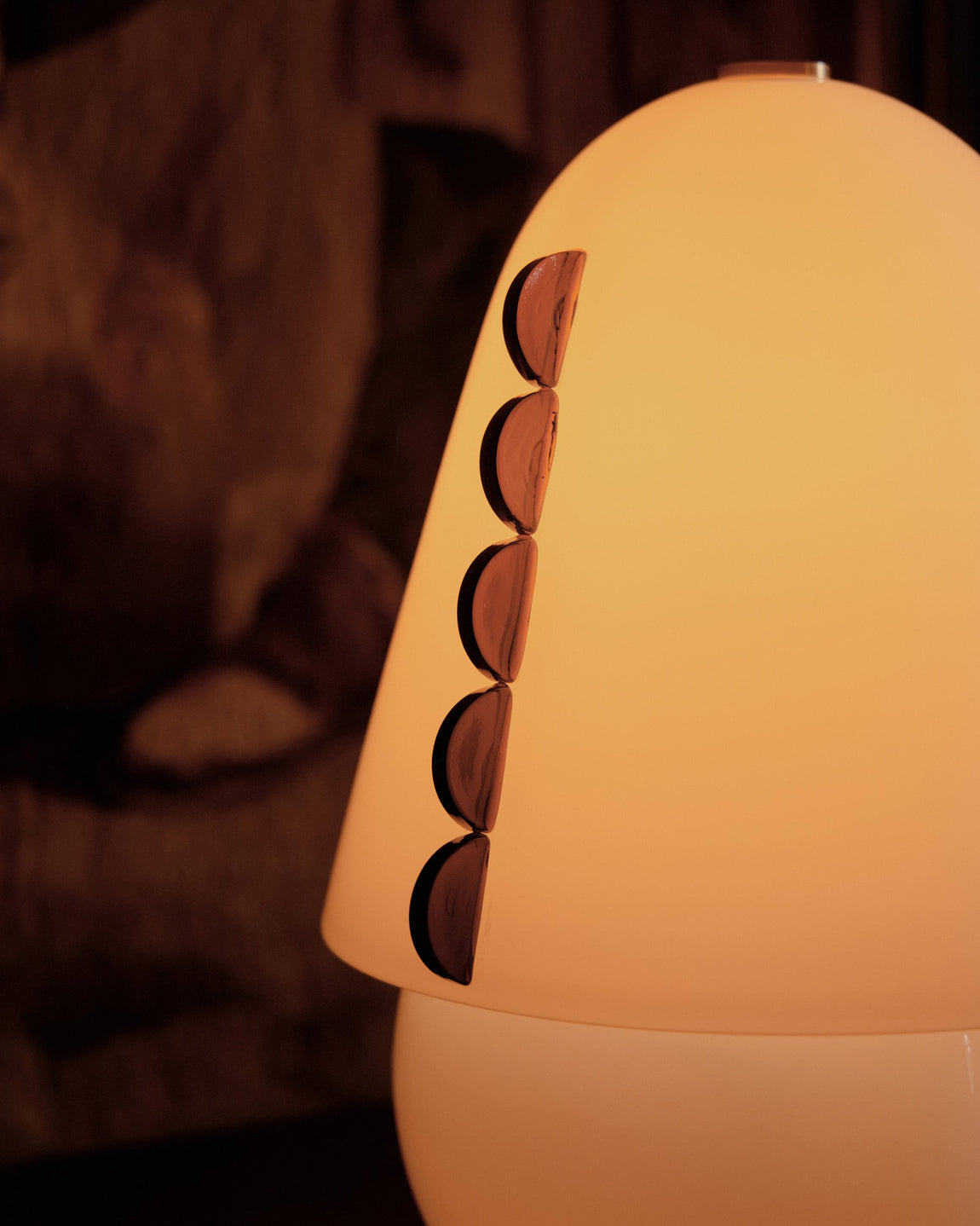 Calla Table Lamp // Medium // Opaline with Amber Embellishments // Photo by William Jess Laird