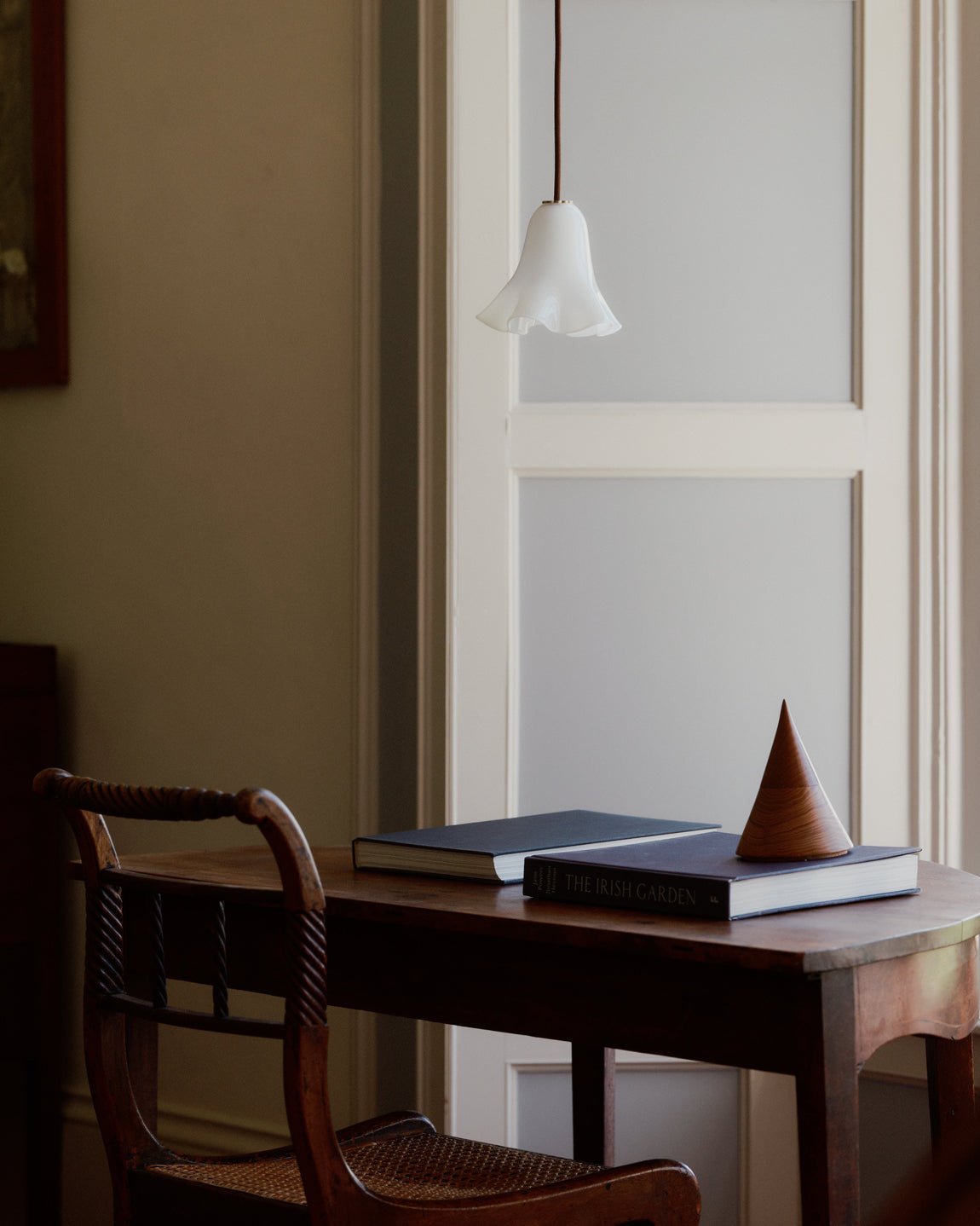 Fazzo Pendant // Petite / Opaline / Patina Brass // Photo by William Jess Laird