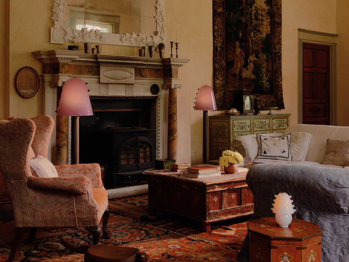 Gemma Floor Lamp // Lilac with Pistachio Embellishments / Patina Brass // Photo by William Jess Laird