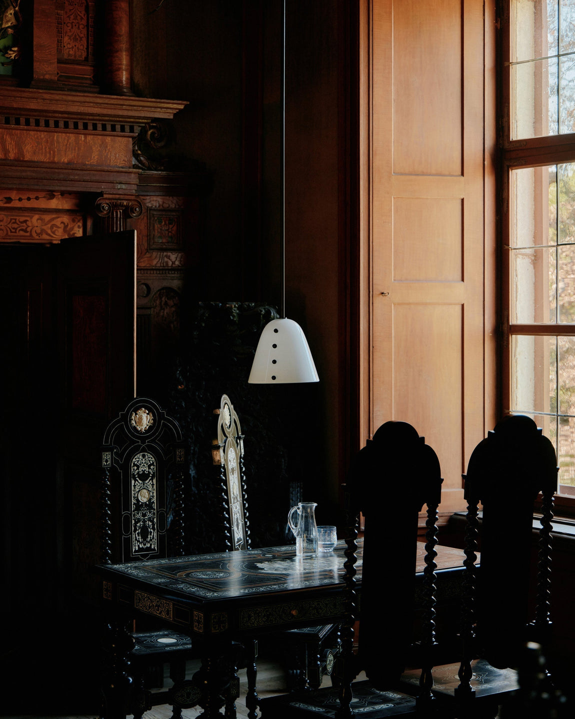 Gemma Pendant // Medium // Opaline with Ink Embellishments / Blackened Brass // Photo by William Jess Laird